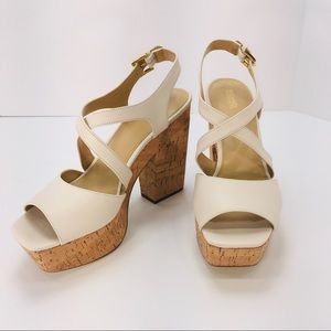 Michael Kors Abbott Cream Leather Platform Sandals